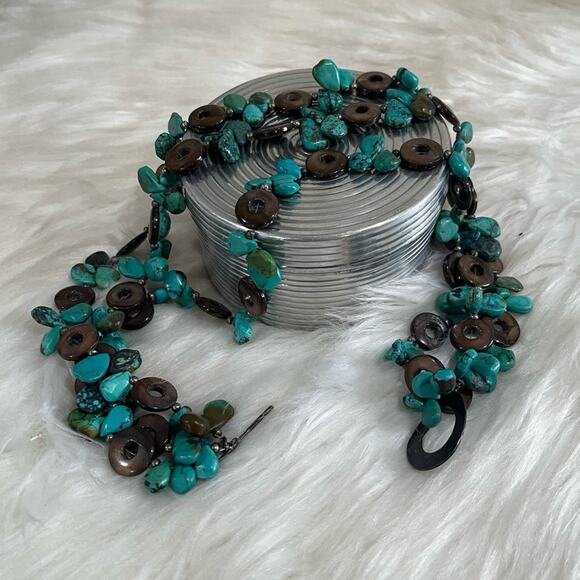 NEW Sundance Turquoise Polished Agate Three Strand Collar Statement Necklace 18” - Picture 9 of 15